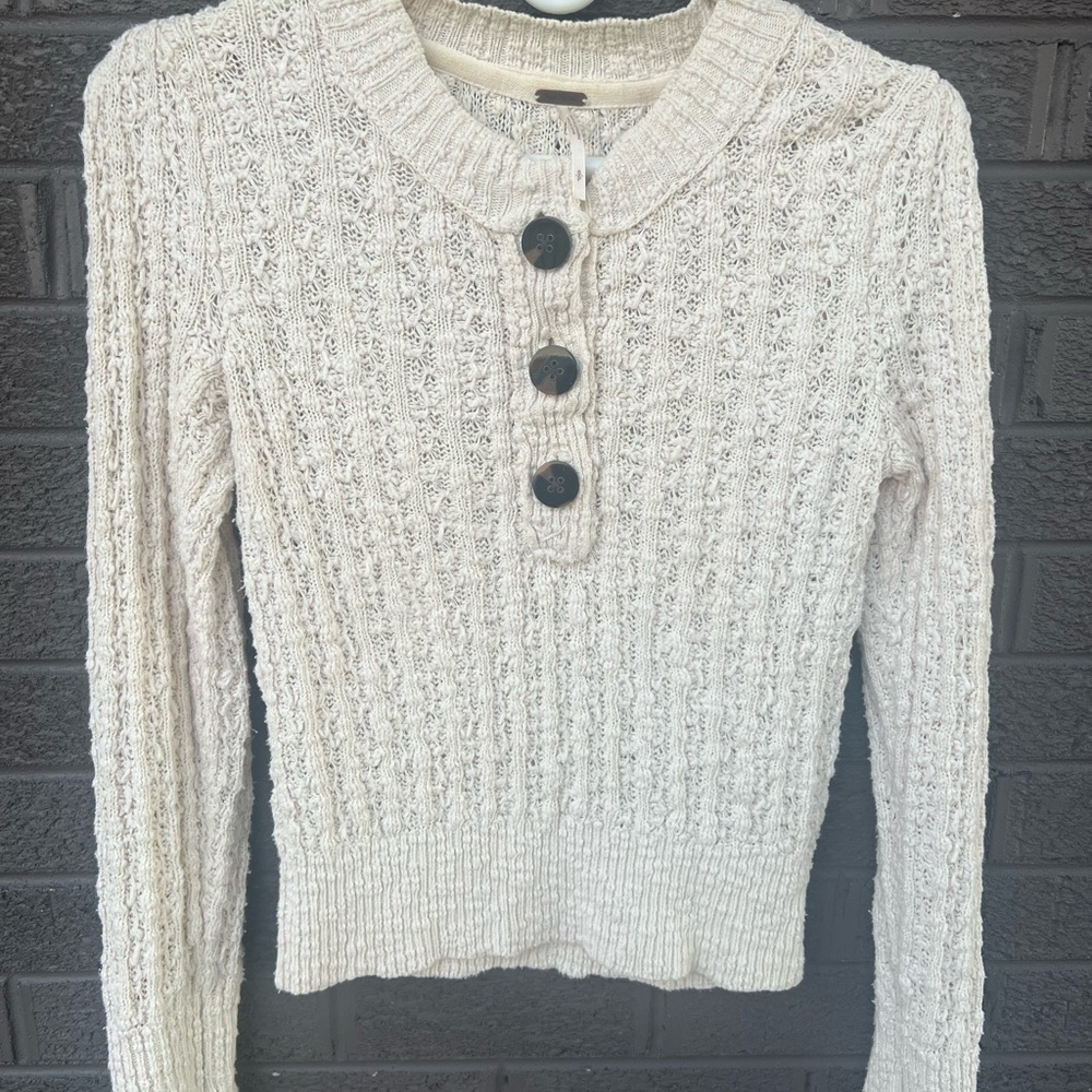 Free People Cream Button-Front Sweater Sz S